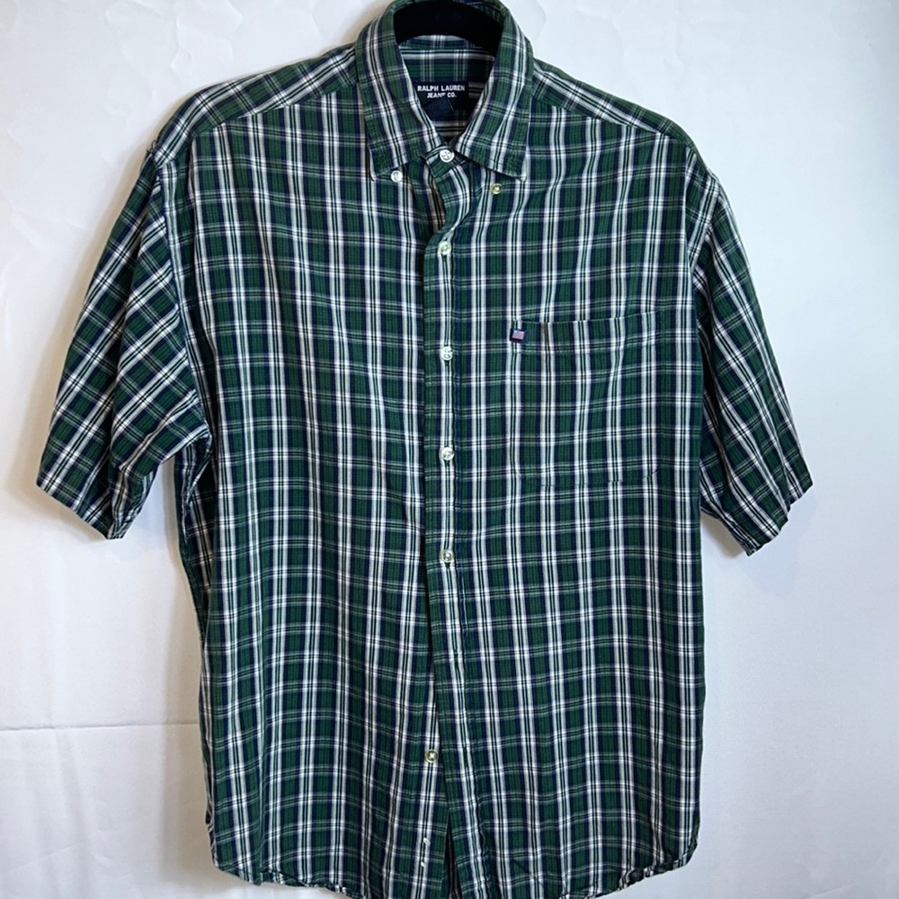 Ralph Lauren Jeans Company short sleeve shirt. Green Plaid